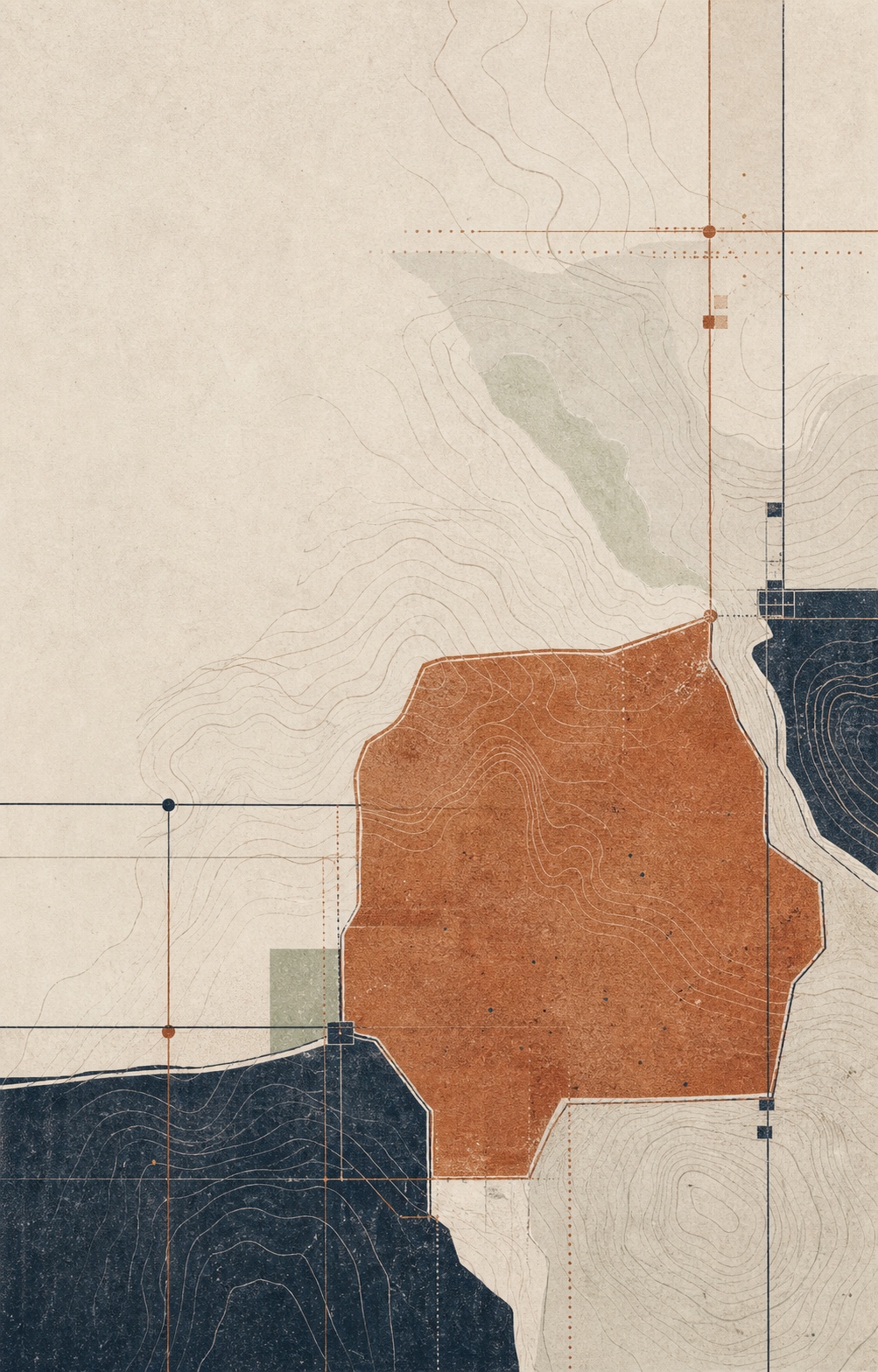 Abstract editorial map showing terrain contours and a bounded zone, representing a Nation-defined Tribal Special Economic Zone.